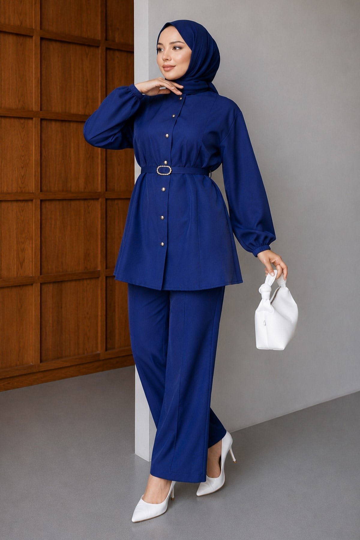 Oval Buckle Modest Co-ord Set - Indigo - Modamihram