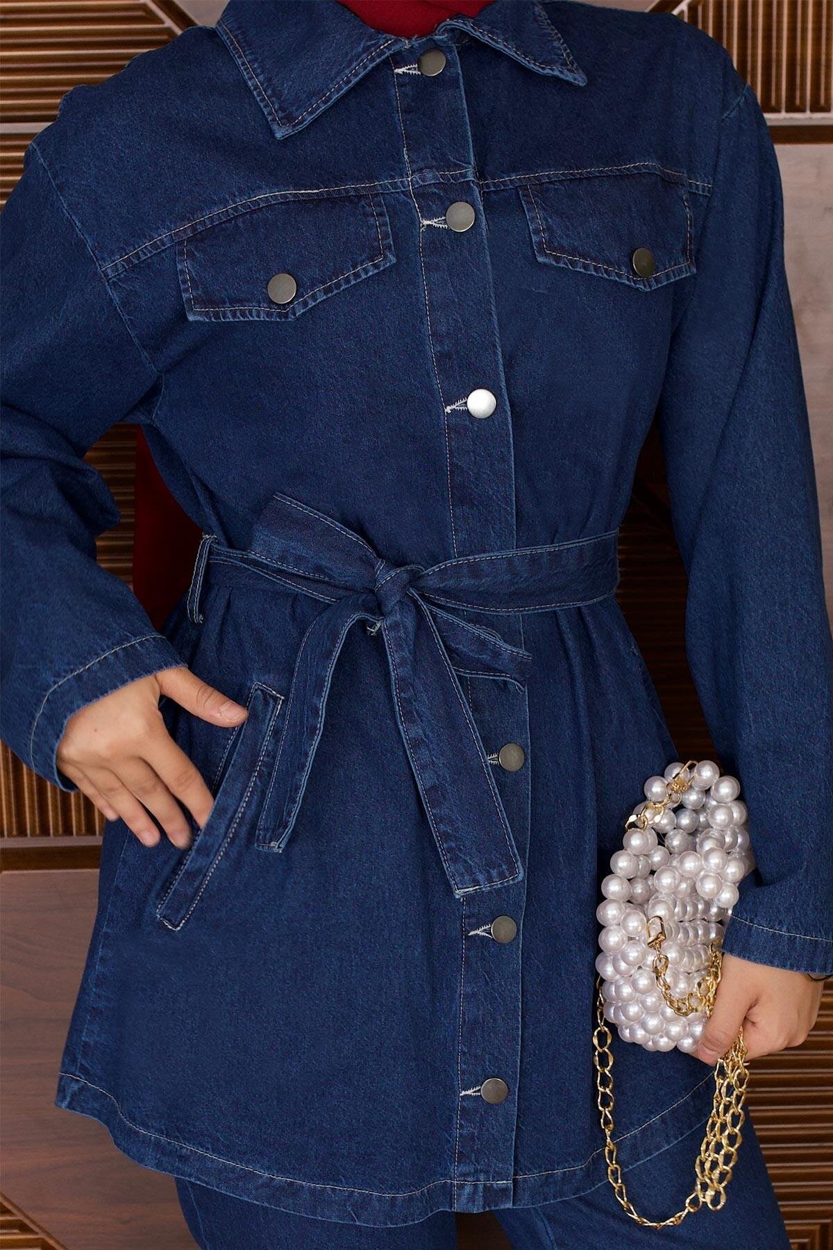 Koyu Mavi Luna Denim İkili Tesettür Takım - Modamihram