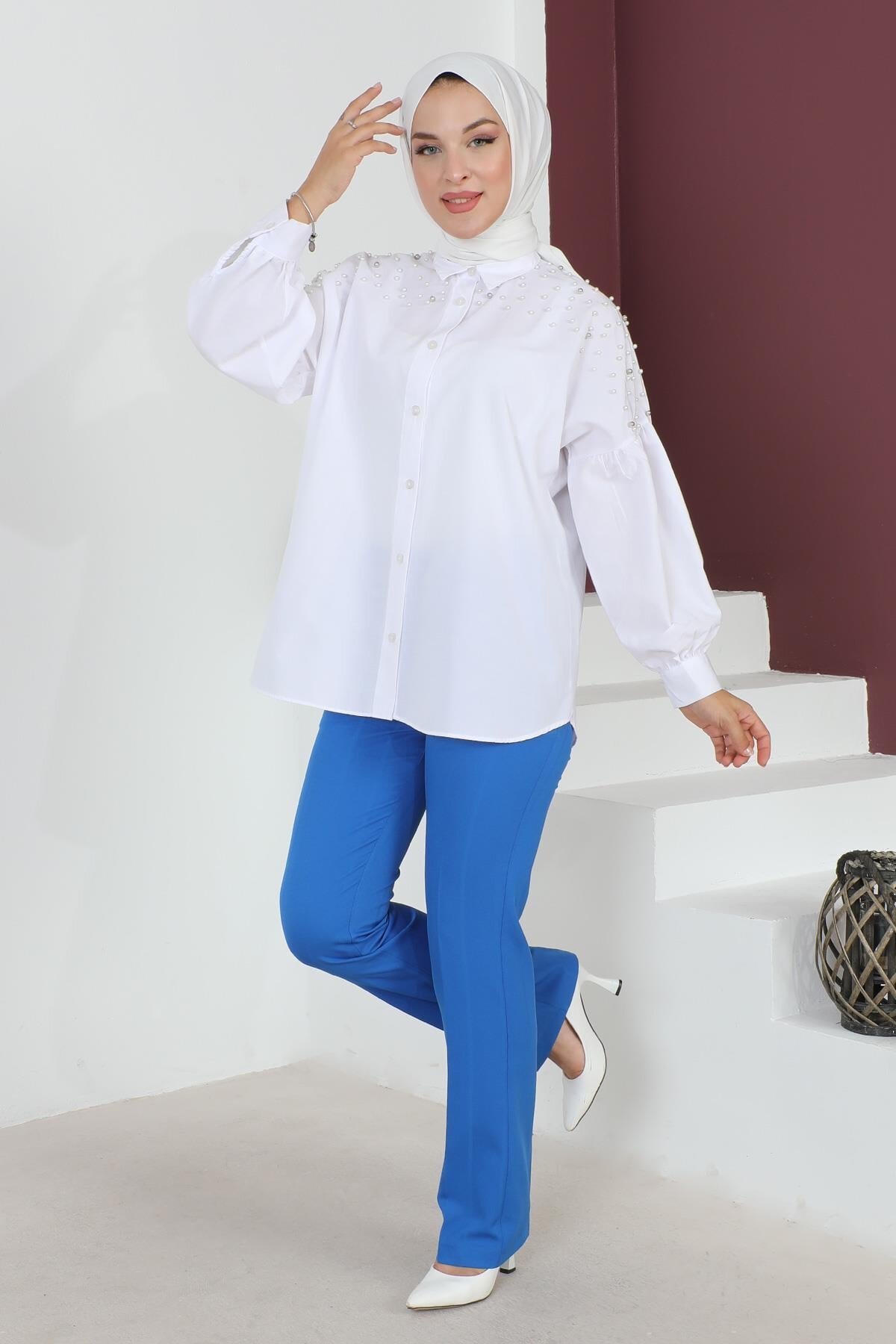 Mavi Çizgi Detaylı Pantolon - Modamihram