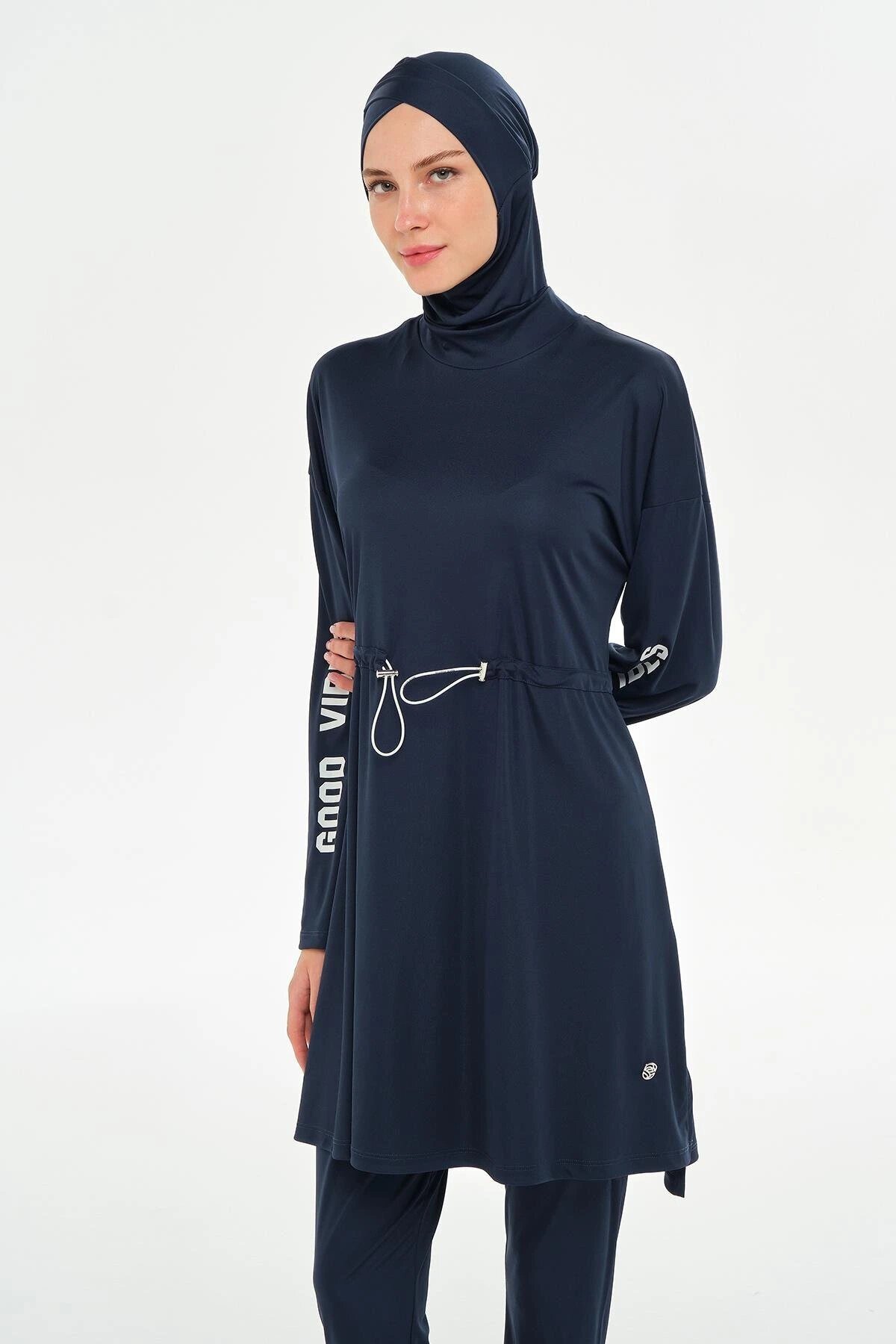 بوركيني طويل الأكمام كحلي غامق كامل التغطية - Rozamay
