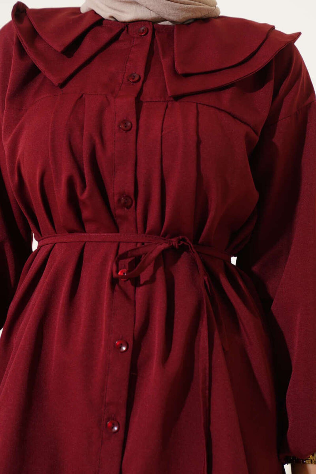 Bordo Çift Yakalı Tunik - Shirosa