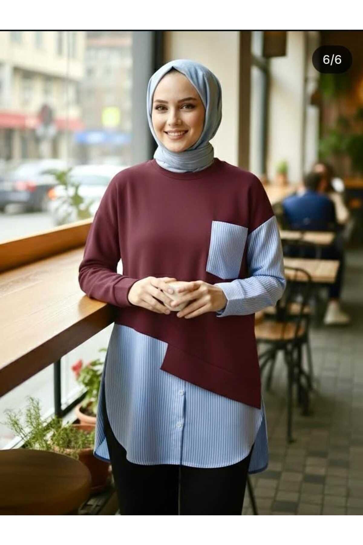 Bordo Garni Detaylı Penye Tunik - Shirosa