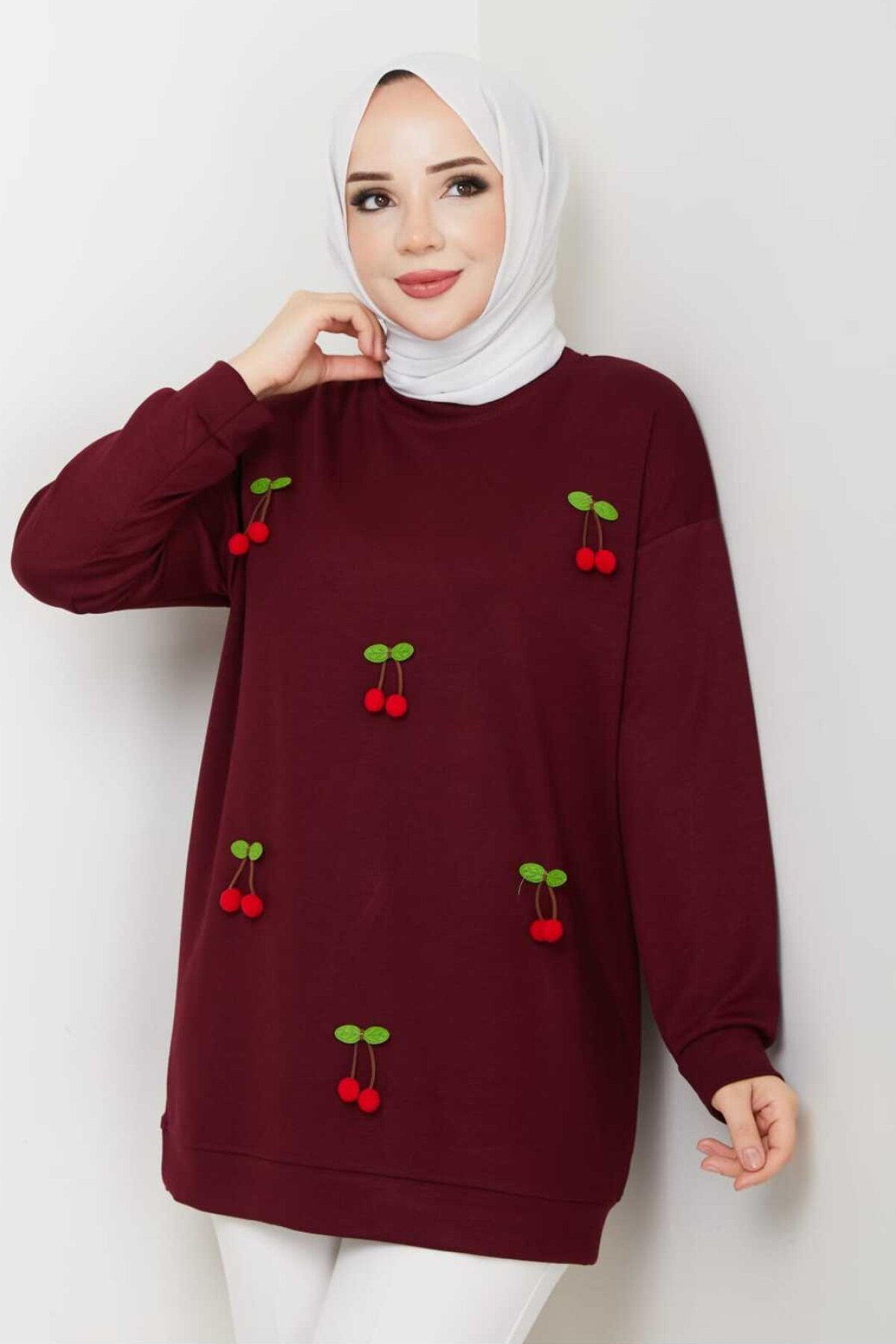 Bordo İki İplik Kirazlı Tunik - Shirosa