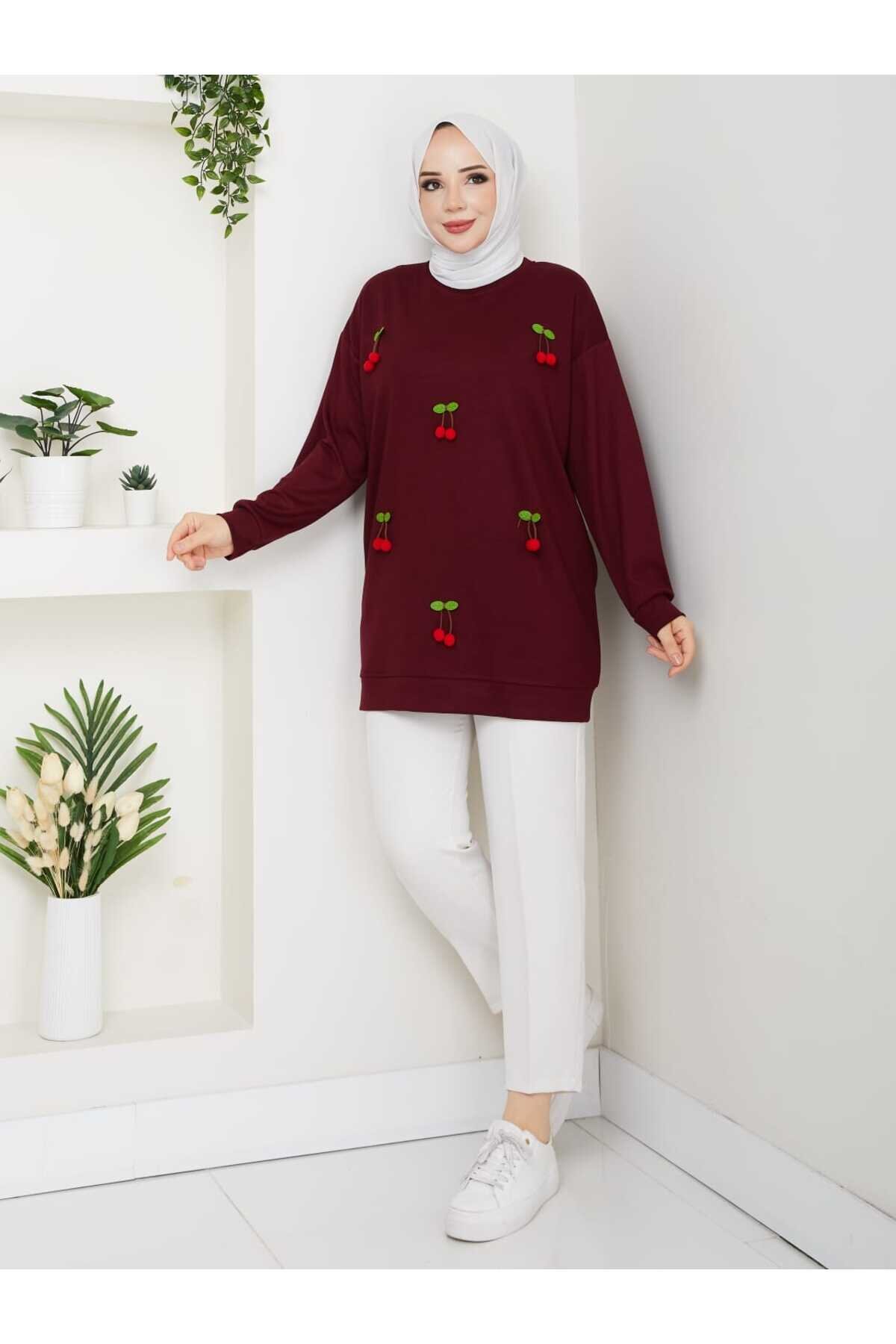 Bordo İki İplik Kirazlı Tunik - Shirosa