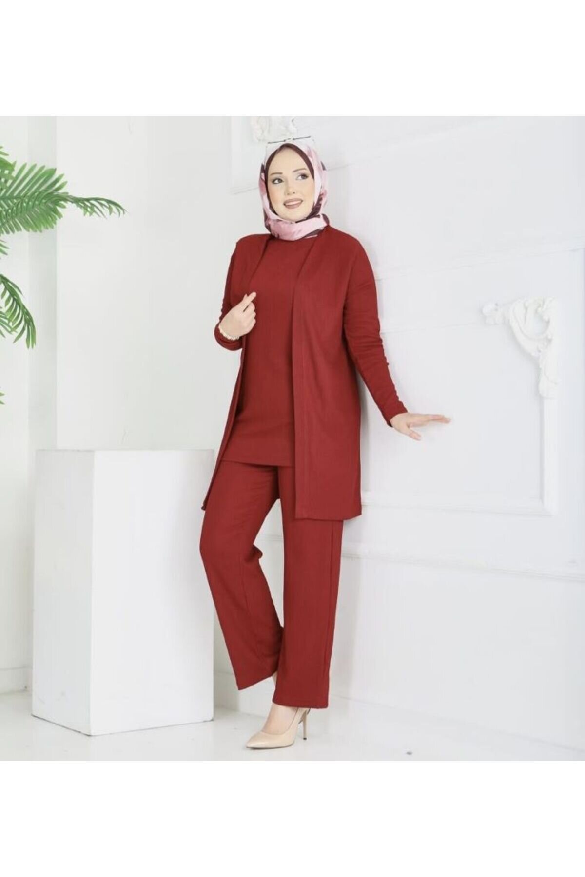 Bordo İki İplik Üçlü Alt Üst Takım - Shirosa