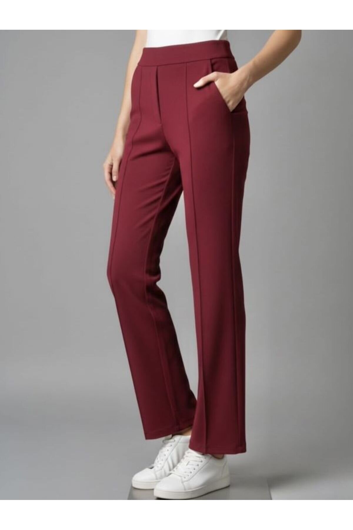Bordo Krep Çimalı Patletli Pantolon - Shirosa