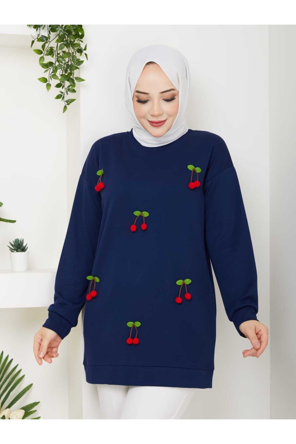 Lacivert İki İplik Kirazlı Tunik - Shirosa