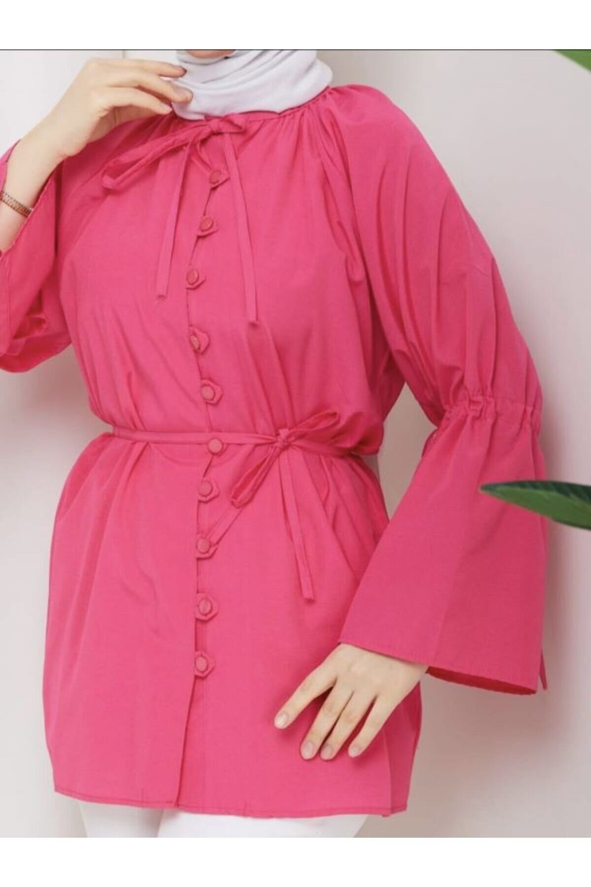 Pembe Bağcık Detaylı Tunik - Shirosa