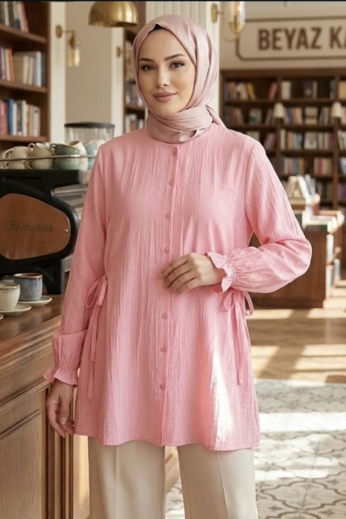 Pembe Bağcık Detaylı Tunik - Shirosa