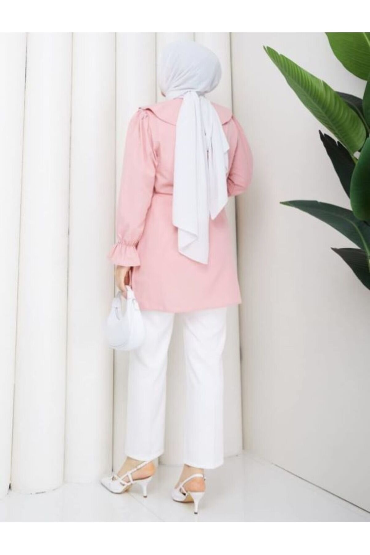 Pembe Bebe Yakalı İşlemeli Tunik - Shirosa