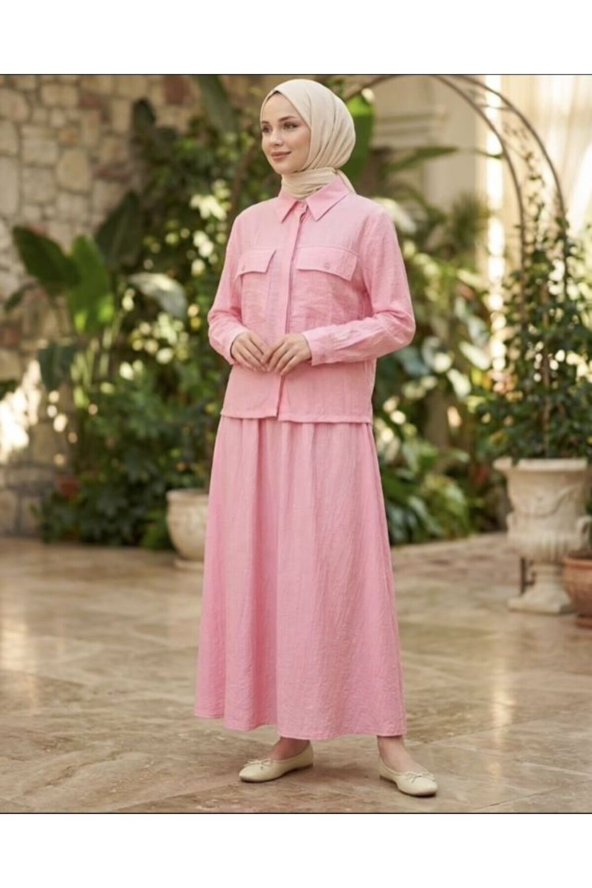 Pembe Etek Gömlek İkili Takım - Shirosa