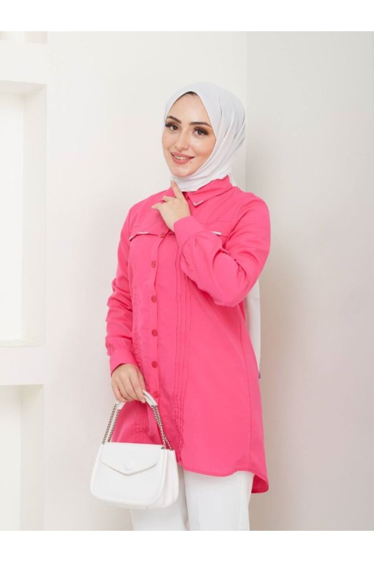 Pembe Taş Nervül Detaylı Tunik - Shirosa