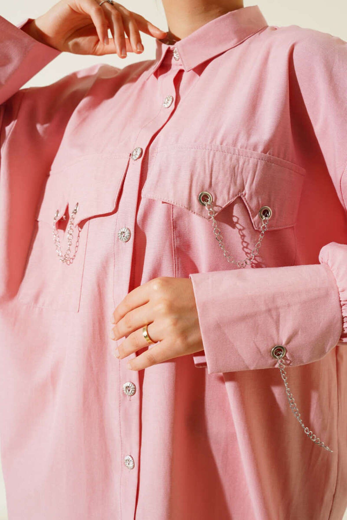 Pembe Zincir Detaylı Tunik - Shirosa