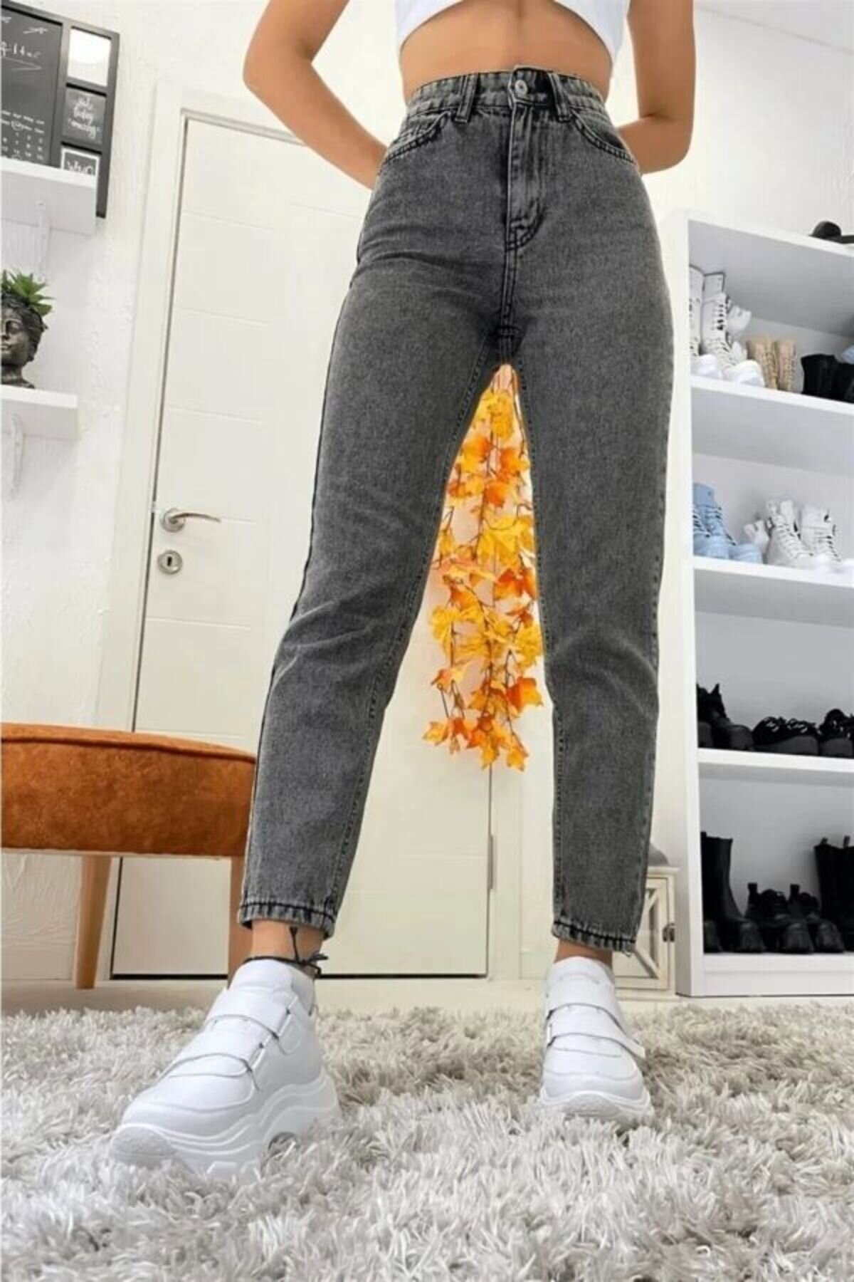 Siyah Denim Boyfriend Mom Pantolon - Shirosa