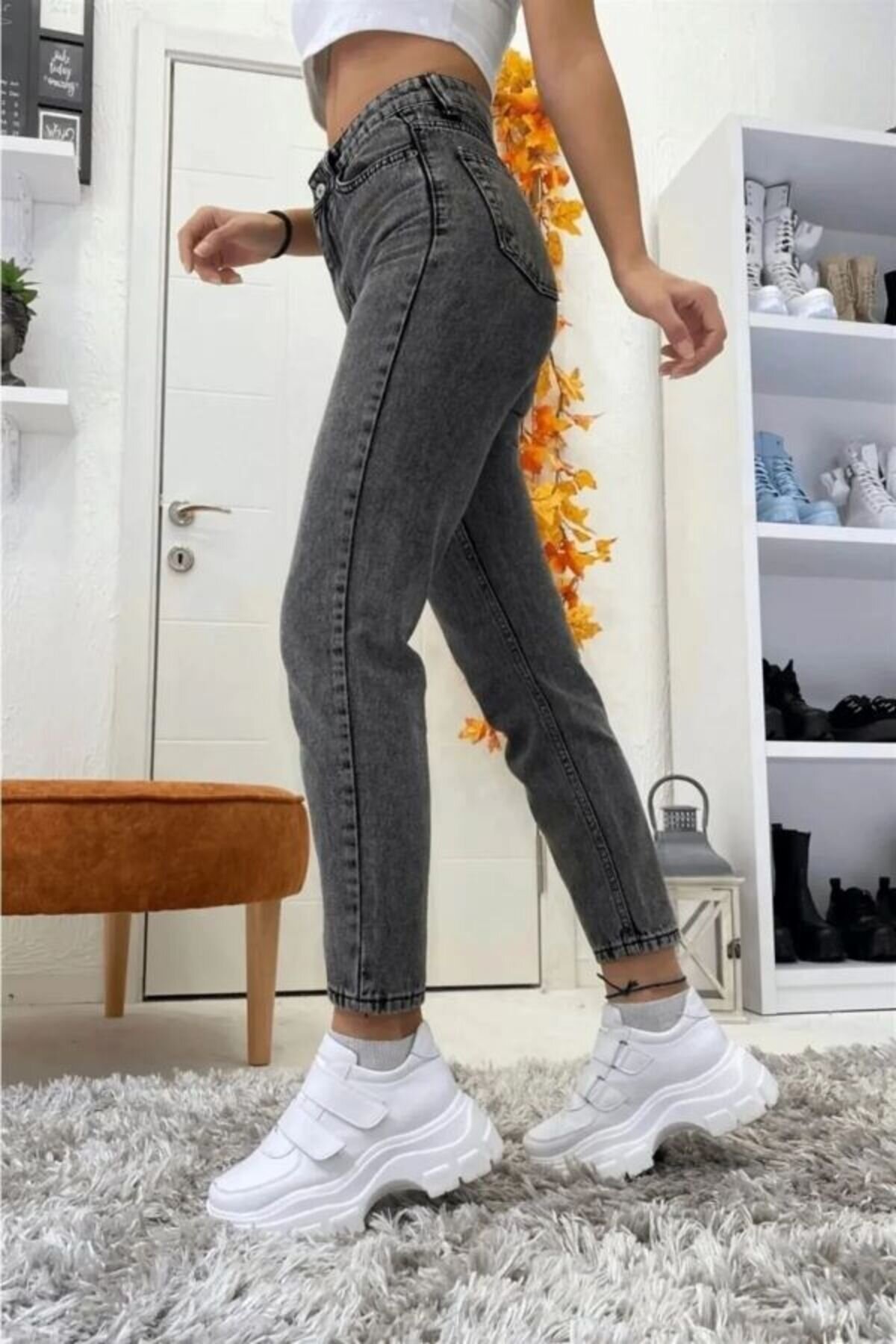 Siyah Denim Boyfriend Mom Pantolon - Shirosa