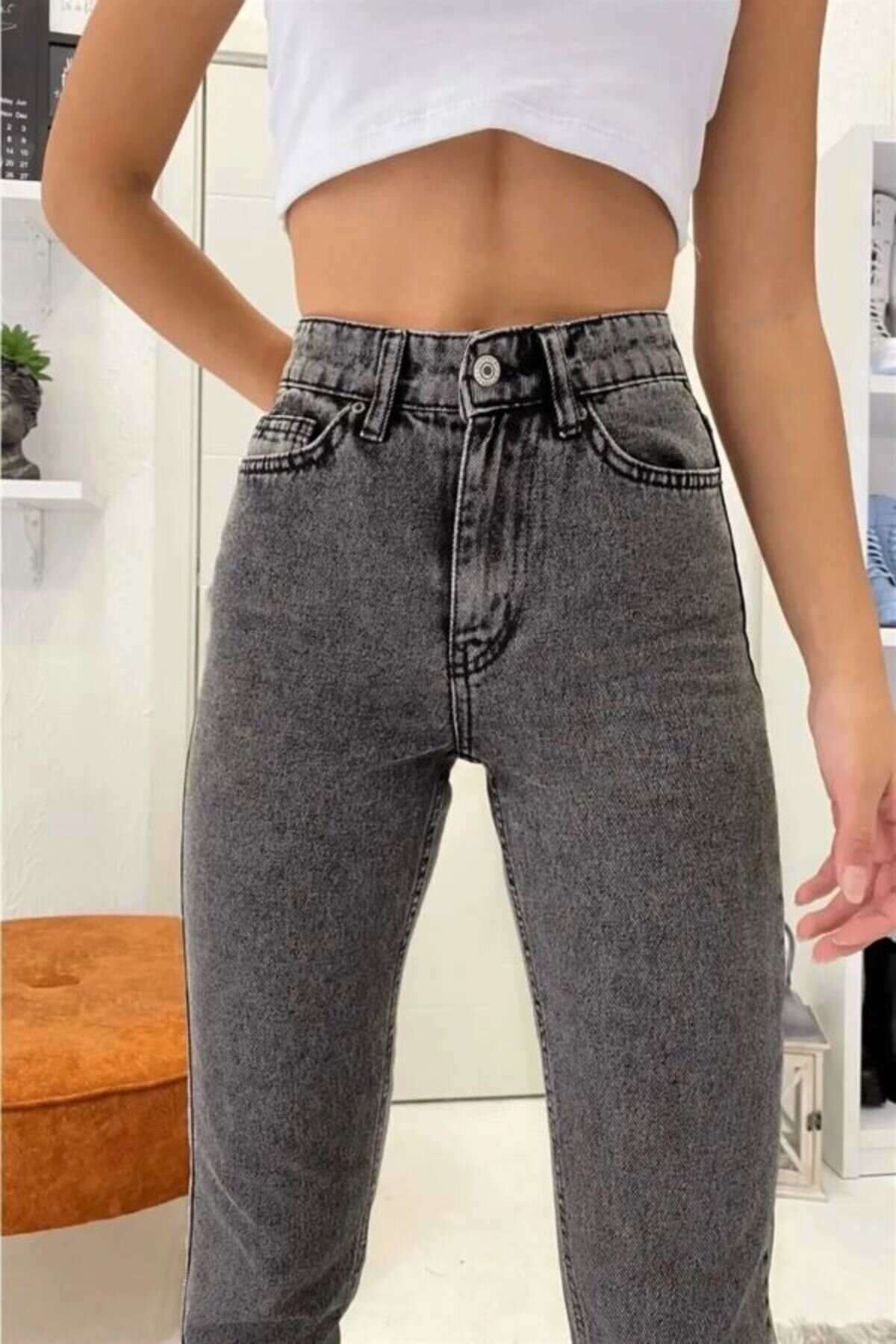 Siyah Denim Boyfriend Mom Pantolon - Shirosa