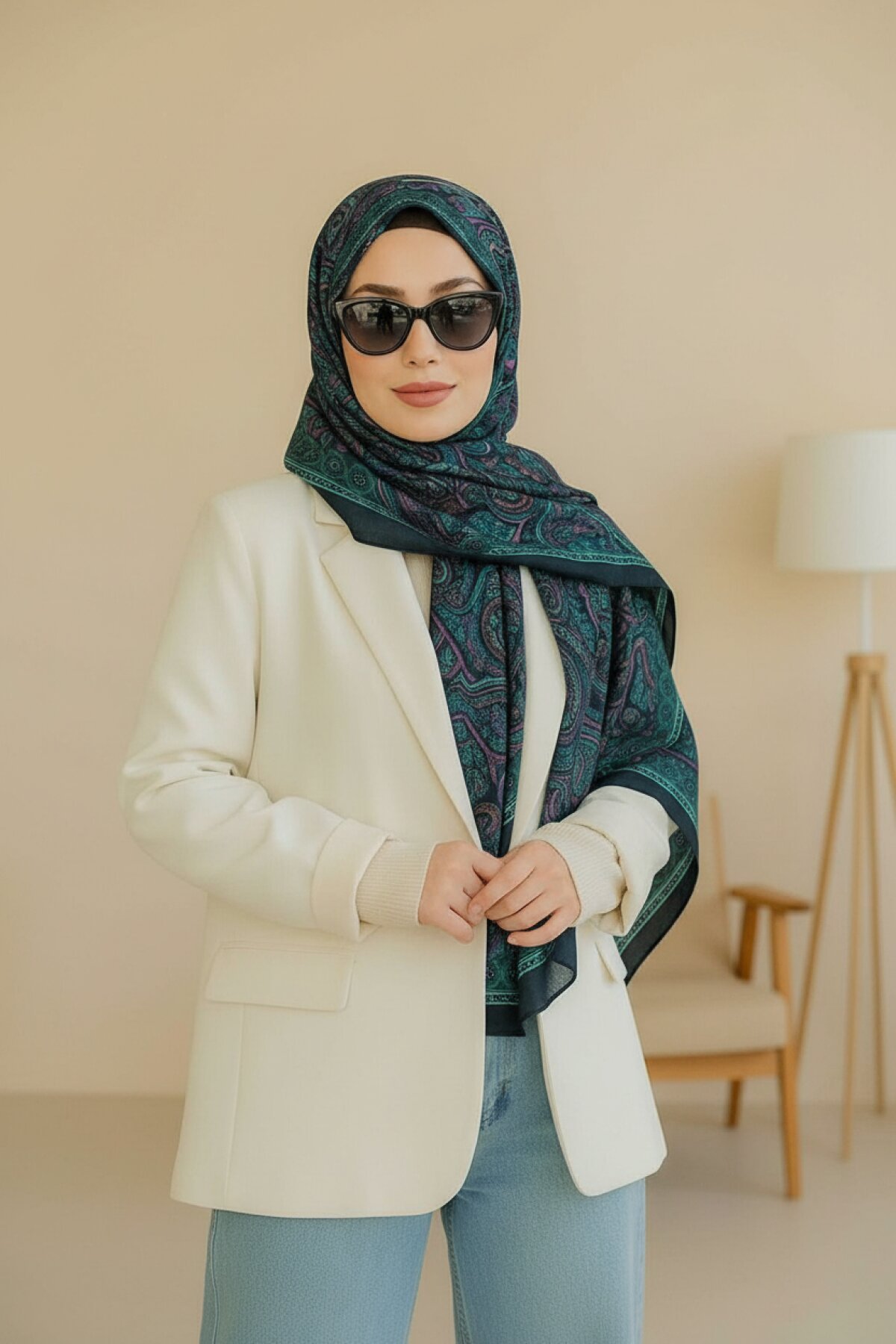 Siyah Etnik Desen Pamuk Şal - Shirosa