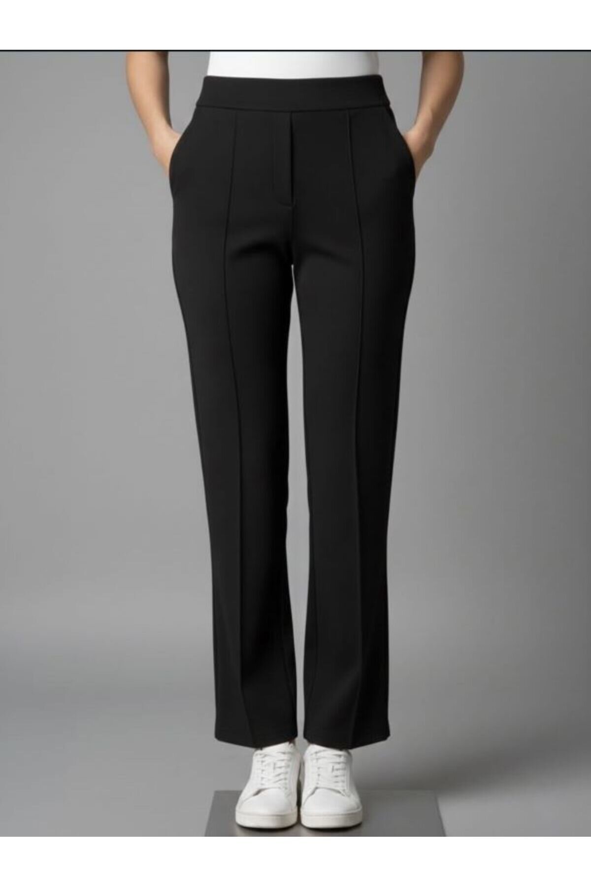 Crepe Pintuck Placket Pants - Black - Shirosa