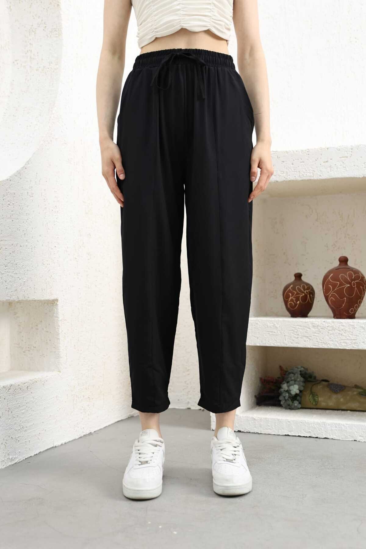 Siyah Rahat Çımalı Pantolon - Shirosa