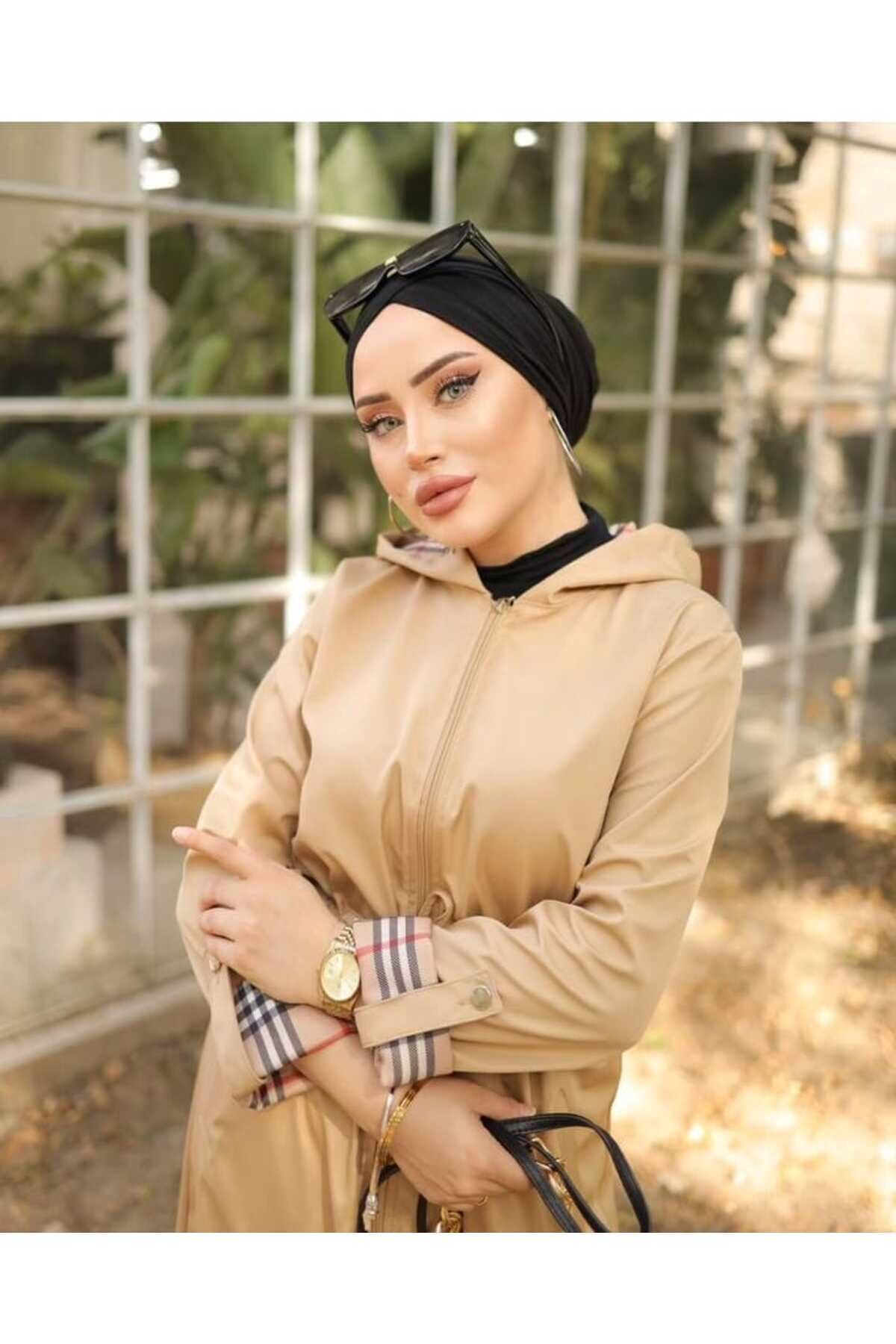 Taş Desenli Kapüşonlu Kol Katlamalı Trençkot - Shirosa