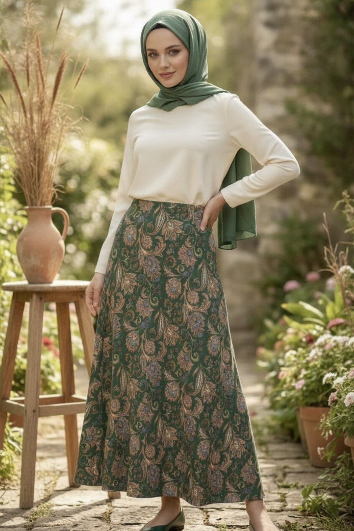 Patterned Skirt - Green - Shirosa