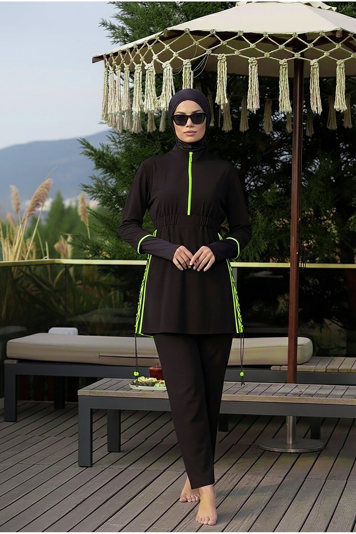 Neon Sarı Tam Kapalı Mayo - Tesmay