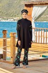 Siyah Likralı Tam Kapalı Mayo