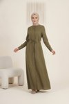 Linen Lace-up Abaya - Khaki