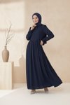 V-Gathered Modest Abaya - Navy Blue