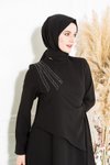 Siyah Kum Krep Sonay Taşlı Abiye Elbise