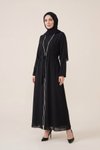 Siyah Şerit Detaylı Ferace