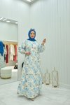 Mavi Çiçek Desenli Yazlık İnce Kumaş Elbise