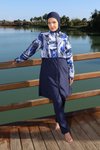 Lacivert Blue Motion Tam Kapalı Croplu Pantolonlu Mayo