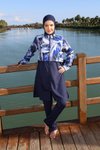 Lacivert Blue Motion Tam Kapalı Croplu Pantolonlu Mayo