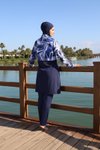 Lacivert Blue Motion Tam Kapalı Croplu Pantolonlu Mayo