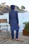 Lacivert Geometrik Desenli Tam Kapalı Fermuarlı Mayo