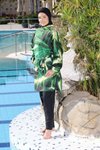 Siyah Emerald Flow Tam Kapalı Kuşak Detaylı Pantolonlu Mayo