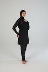 Siyah Tam Kapalı Fermuarlı Biyeli Mayo