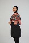Siyah Urban Wave Tam Kapalı Croplu Pantolonlu Mayo