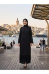 Siyah Püskül ve Pulpayet Detaylı Özel Tasarım Fermuarlı Ferace