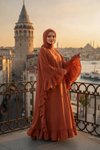Wide-Cut Loose Side-Ruffle Abaya - Tobacco
