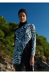 Renkli Zebra Desenli Tam Kapalı Mayo
