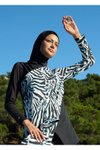 Renkli Zebra Desenli Tam Kapalı Mayo