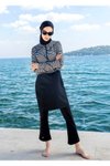 Siyah Beyaz Deniz Kabuğu Desenli Tam Kapalı Mayo