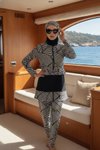 Siyah Deniz Kabuğu Desenli Bandana Eşarp Bone