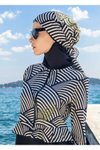 Siyah Deniz Kabuğu Desenli Bandana Eşarp Bone