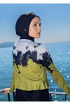 Yeşil Batik Desenli Tam Kapalı Mayo