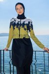 Ye şil Batik Desenli Tam Kapalı Mayo