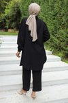 Siyah Büzgü Detaylı İkili Tesettür Takım