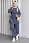 Two-Piece Oval-Buckle Modest Set - Grey